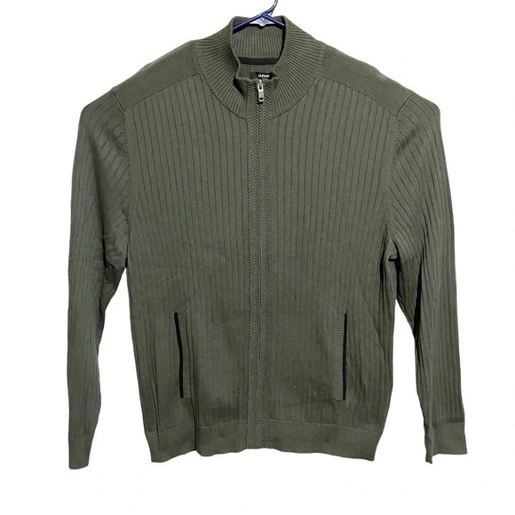 Alfani Other - NWT ALFANI Men's Full Zip Up Ribbed Nordic Forest Green Sweater Cardigan Size XL